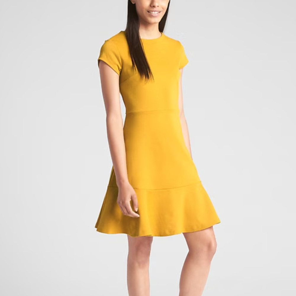 NWT Gap Yellow Ponte Tweed Fit & Flare Dress Women's Size 2 Peplum Knee Length